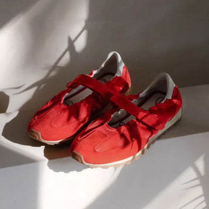 Red Mary Jane Shoes for Women 2026 Spring New Breathable Retro Ballet Style German Training Thin-Soled Casual Sports Shoes for Women