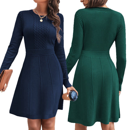 X7212 Cross-border Amazon Europe and America Autumn and Winter New Clear Color Knitted Long-sleeved Fashion Slim-fit Sweater dress