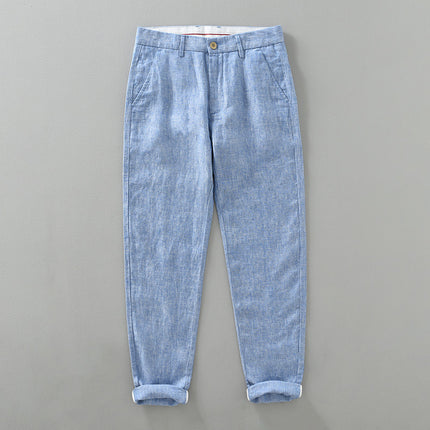 1335 Spring and Summer New Linen Casual Pants for Men, Lightweight, Breathable, Non-Stick, Yarn-Dyed Cotton and Linen Straight-Leg Loose Pants