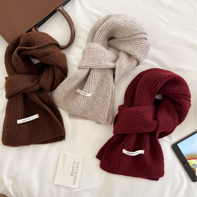 Factory Wool Blended Solid Color Wool Scarf Women's Winter White South Korea New Student Couple Simple Knitted Scarf