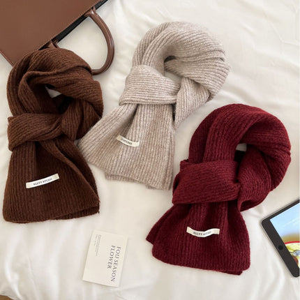 Factory Wool Blended Solid Color Wool Scarf Women's Winter White South Korea New Student Couple Simple Knitted Scarf