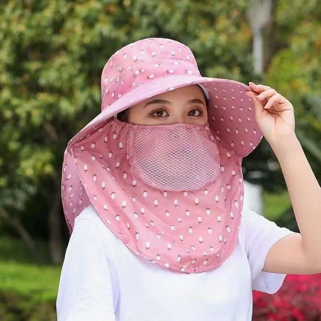 Summer Tea-Picking Sun Protection Hat, Sun Hat for Women, Anti-Uv Hat, Face Mask, Breathable Sun Protection for Cycling and Working