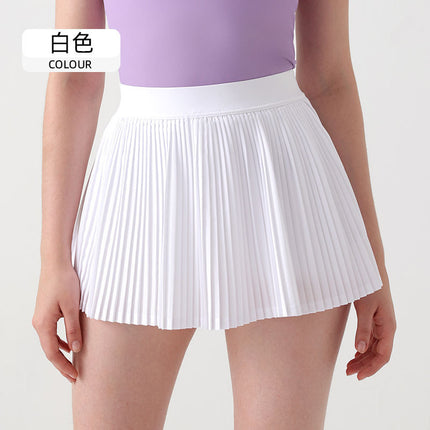 New Sports Short Skirt Women's Organ Pleated Sports Breathable Yoga Wear Fitness Skirt Fake Two-Piece Anti-Light Tennis Skirt