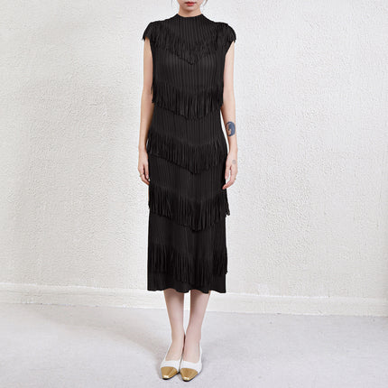 Temperament pleated dress dress dress European and American women's foreign trade explosions high-end Miyake tassel base skirt summer