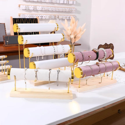 Jewelry Display Stand Golden Solid Wood Three-Layer Watch Bracelet Bracelet Rack Counter Jewelry Props Storage
