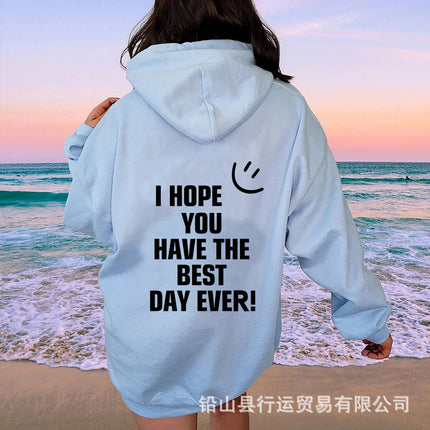 Hooded Pullover Sweatshirt for Women American Style 2022 Spring New Loose Smiley Face Print Letter Print Sweatshirt for Women