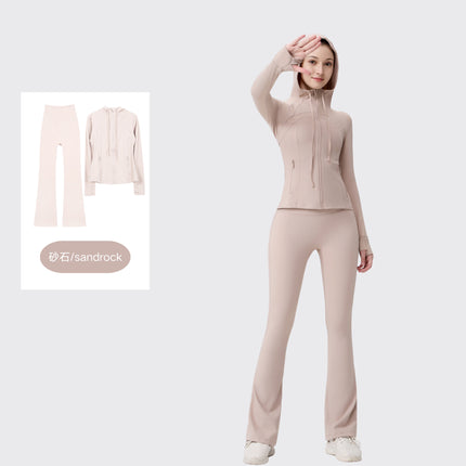 [in Stock] Ld Hooded Flared Jacket Set Top Women's Tight Elastic Fitness Sports Running Yoga Wear