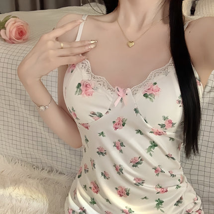 [Real Shot] Sexy Pajamas Women's Summer New Sling Nightgown Pure Desire Style Floral Short Skirt Slim Fit Imitation Cotton Lace