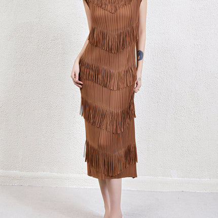 Temperament pleated dress dress dress European and American women's foreign trade explosions high-end Miyake tassel base skirt summer