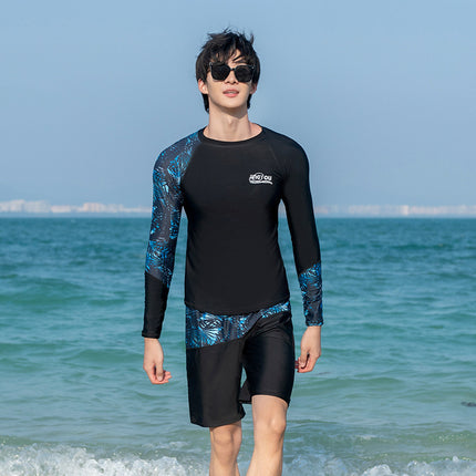 2025 New Men's and Women's Couple's Split Boxer Swimsuit Long-Sleeved Sun Protection Beach Hot Spring Conservative Large Size