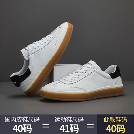 Genuine Leather White Shoes Men's Top Layer Cowhide Fashionable Retro Beef Sole Sports German Training Shoes Flat Comfortable Casual Sneakers