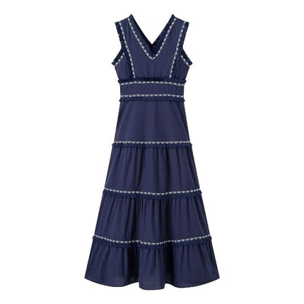 2024 New Summer Women's Clothing European and American Style Fashionable Casual Deep V Tassel Sleeveless Waist Dress