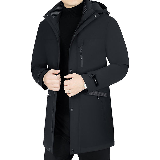2026 Winter White Goose down Jacket, Thickened and Warm, Casual Style for Middle-Aged Men, with Removable Inner Lining, Mid-Length Coat