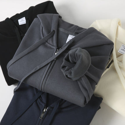 600g heavy super soft silver fox velvet hooded metal zipper sweater men's fleece-lined warm cardigan coat women's fashion brand