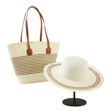 Straw hat straw woven bag two-piece set sun hat large brim large capacity tote bag cross-border hot straw woven bag suit tide