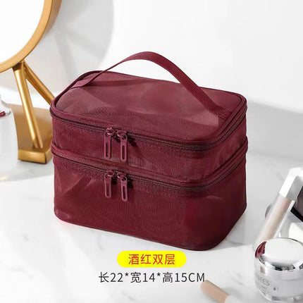 New Large-Capacity Cosmetic Bag for Women, Black Transparent Mesh Cosmetics and Toiletries Storage Bag with Transparent Design