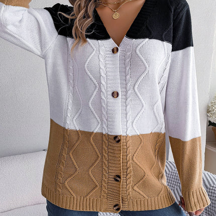 Big Sale Real Shot Autumn and Winter Casual Contrasting Color Button Long-Sleeved Sweater Cardigan Jacket Independent Station Cross-Border Women's Clothing