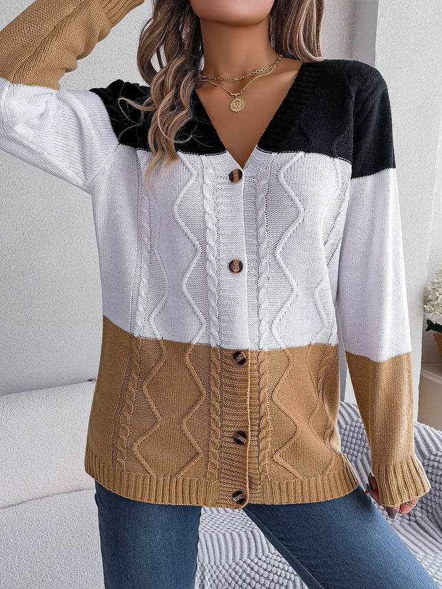 Big Sale Real Shot Autumn and Winter Casual Contrasting Color Button Long-Sleeved Sweater Cardigan Jacket Independent Station Cross-Border Women's Clothing