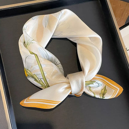 70 Floral Polka Dot Imitation Silk Scarf Neck Scarf Korean Style Atmosphere Sun Protection Scarf High-End Wholesale