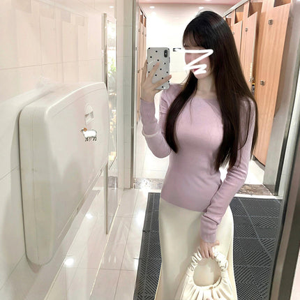 Purple Knitted Sweater Hip Skirt Women's Spring and Autumn 2024 New Early Autumn Wear Advanced Feelings Set of suit