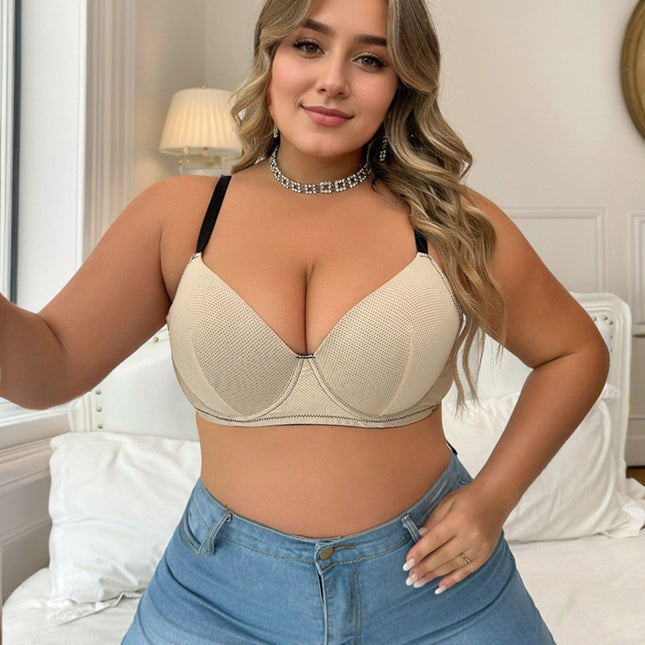 Amazon new plus size underwear seamless bra with steel ring gathered bra comfortable front buckle breathable bra supply