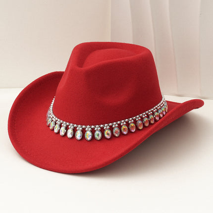 Cross-Border European and American Style Popular Tassel Horse Eye Code Chain Green Agate Diamond Claw Hat Chain Top Hat Cowboy Hat Felt Hat Gemstone