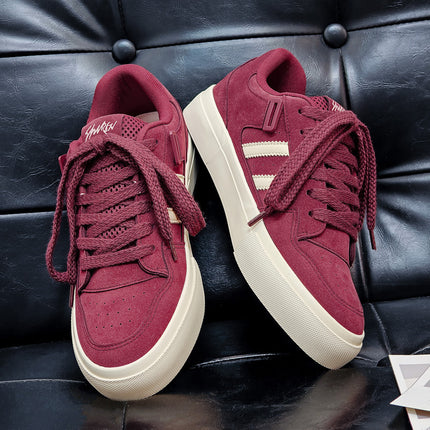 2025 New Fashion Low-top Niche Casual Men's Shoes All-match Fashion wine red Bread Shoes Student Board Shoes