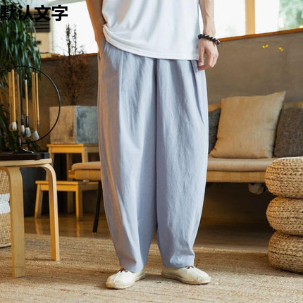 Spring and Summer Retro Loose Monk Pants Men's Large Crotch Practice Clothes Zen Monk Workwear Bloomers Casual Cotton and Linen