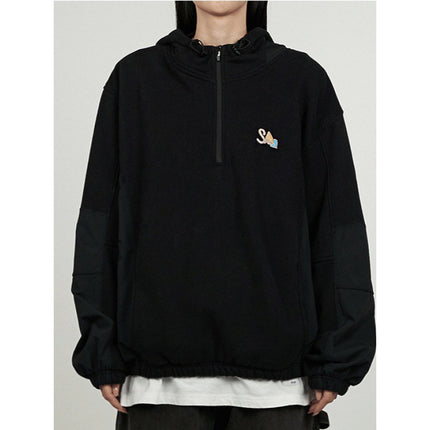 In Stock! Spell2024 Winter New Product Splicing Hooded Sweatshirt Casual Half-Zip Sports Hooded Top for Women