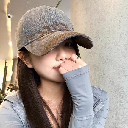American Retro Washed Letter Large Head Circumference Baseball Cap for Women, Face-Slimming Versatile Fashion Simple Duckbill Cap for Men Casual