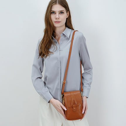 Solid Color Vertical Mobile Phone Bag Fashionable Casual Double Layer Zipper Large Capacity Easy to Go Out Crossbody Bag