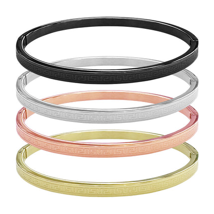 Fashionable Stainless Steel Buckle Bracelets for Men and Women, Great Wall Pattern, Multiple Sizes, Ready-Made Wholesale Accessories