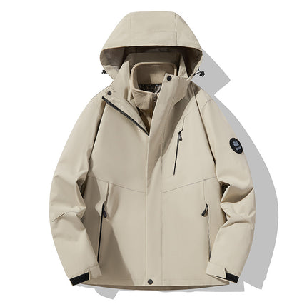 Three-In-One Detachable Autumn and Winter Jacket for Couples, Unisex Windproof and Waterproof Mountaineering Clothing with Fleece Lining
