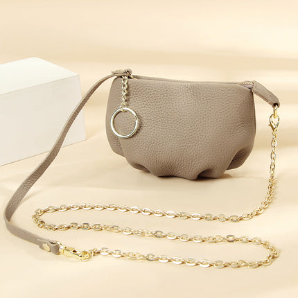 New pleated coin purse storage bag women's leather soft cowhide fashion portable crossbody chain small wallet mini