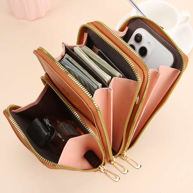 Two-Piece Mobile Phone Bag Large Capacity Multi-Functional Solid Color Fashionable Simple Shoulder Small Bag Touch Screen Crossbody Women's