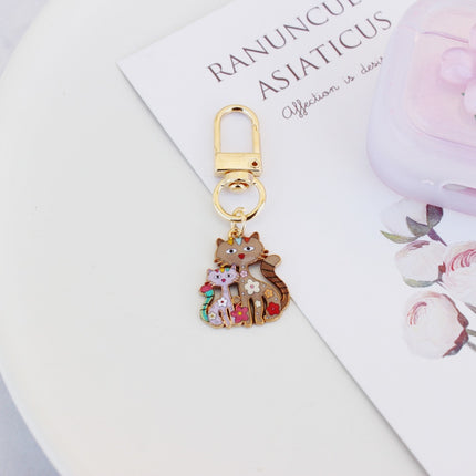 Cross-border New Parent-child Cat Pendant Classic Cat-shaped Cartoon Keychain Bag Decorative Accessories Metal Keychain