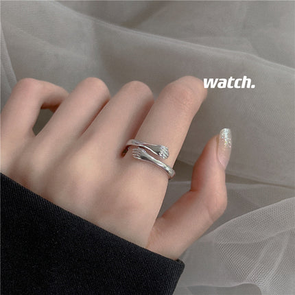 s925 sterling silver plated ring Women's wholesale niche women's high-end sense ins style simple ring light luxury retro ring wholesale
