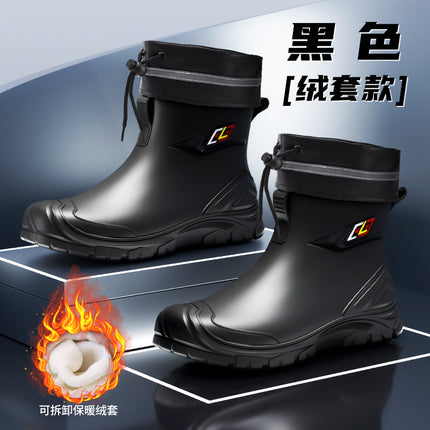 Fashion men's rain shoes short tube new water shoes overshoes rain boots non-slip waterproof kitchen car wash fishing shoes cross-border batch
