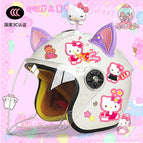 Children's 3c thickening + cat t2 / White half helmet + rocking cat + purple pink fox ears