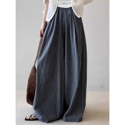 Vertical Striped Casual Pants for Women 2025 Summer New Minimalist Lazy Style Loose Relaxed Wide-Leg Floor-Length Pants