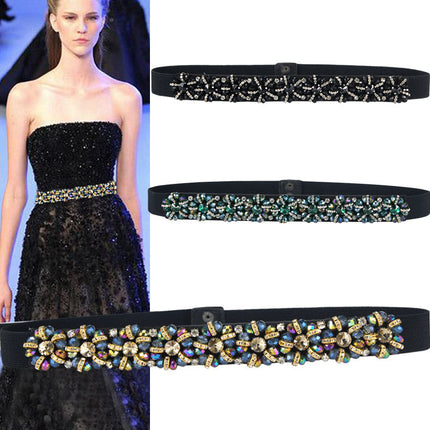 Women's Fashionable Flower Rhinestone Inlaid Wide Girdle Decorative Belt Women's Versatile Skirt Belt Accessories Elastic Waist