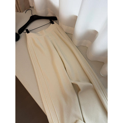 Cashmere Knit Wide-Leg Pants for Women, High-Waisted, Drapey, Long, Thickened, Floor-Length Pants for Outerwear