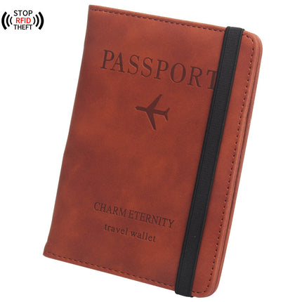 Rfid Anti-Magnetic Passport Holder Amazon Passport Book English Airline Ticket Holder Multi-Card Slot Elastic Band Passport Cover Leather