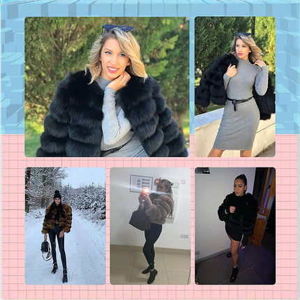 Fashion High-End Young Style Women's Coat, Aliexpress Popular Model, 5-Section Genuine Fox Fur Coat with Fur Integrated