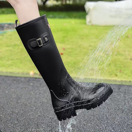 Rain Boots for Women, Fashionable Outer Wear High Rain Boots, New Internet Celebrity Water Shoes, Adult Water Boots, Non-Slip Waterproof Thick-Soled Rubber Shoes