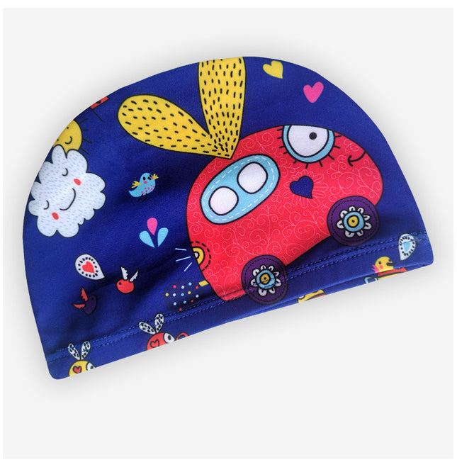 Cartoon Children's Swimming Cap Printed Cute Fashionable Cloth Cap for Boys and Girls Comfortable Non-Stretching Swimming Cap Cloth Cap Quick-Drying