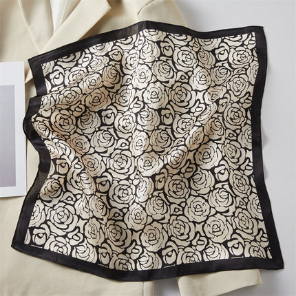 100% Silk Scarf Spring New Black Silkworm Silk 53cm Small Square Scarf Advanced Sense White Scarf