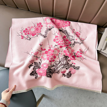 High-End Plum Blossom Scarf for Women, Imitation Cashmere Office Air-Conditioned Room Shawl, Winter Mother's Gift Scarf