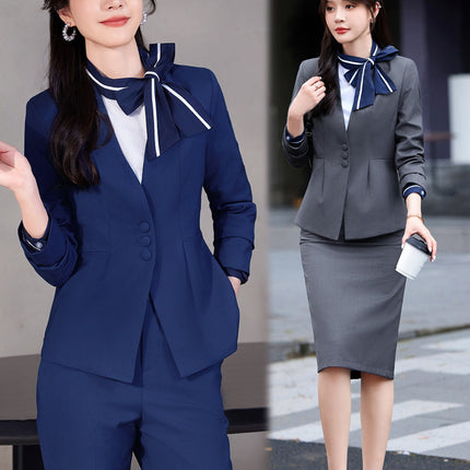 Stewardess Uniform Professional suit Female Spring and Autumn Fashion Front Desk Beautician Work Clothes Female Professional Temperament Suit Dress