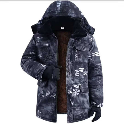 Cotton-Padded Winter Men's Jacket with Fleece Lining, Camouflage Workwear, Cold Storage Work Safety Cotton Coat, Cold-Proof Clothing, Camouflage Workwear